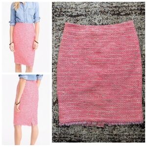 J Crew Neon Tweed Fringe Pencil Skirt